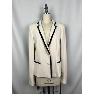 Max Mara Robert Cream Black Trim Single-Breasted Blazer Jacket